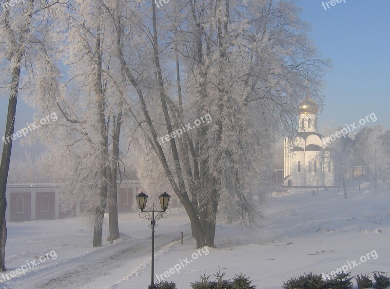 Winter Russia Snow Morning Monastery