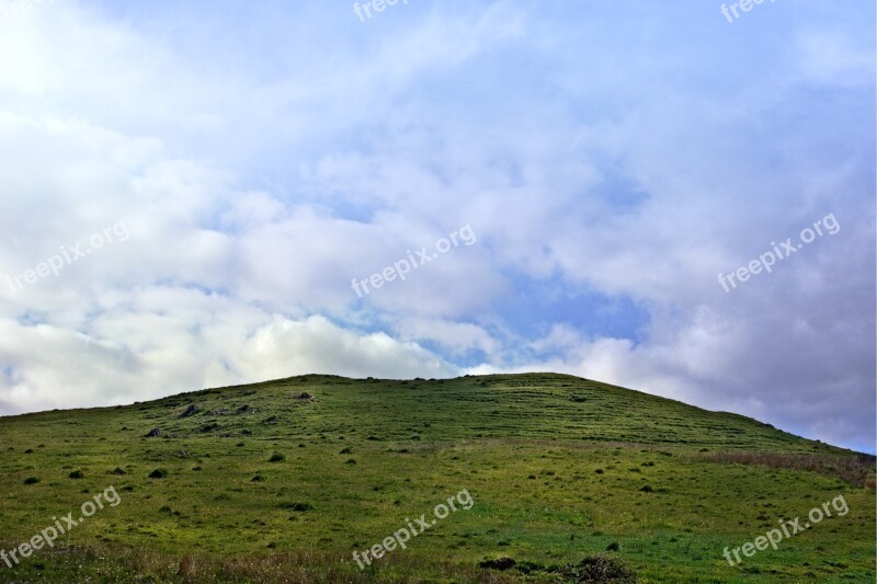 Hill Nature Meadow Sky Clouds