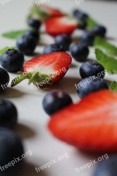 Strawberries Blueberries Fruit Fruits Food