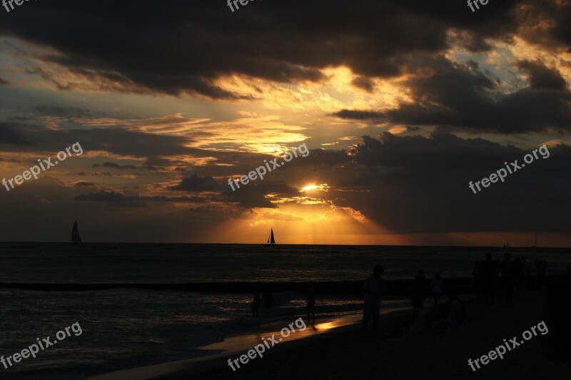 Sunset Hawaii Ocean Beach Sea