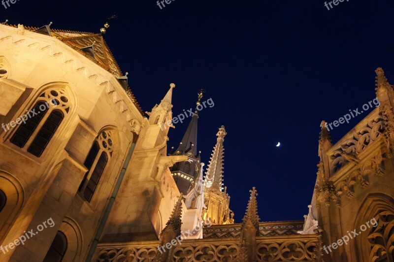 Budapest Church Moon Night Hungary