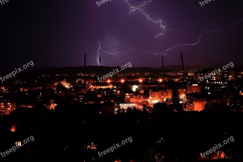 Lightning Night Storm Rain Free Photos