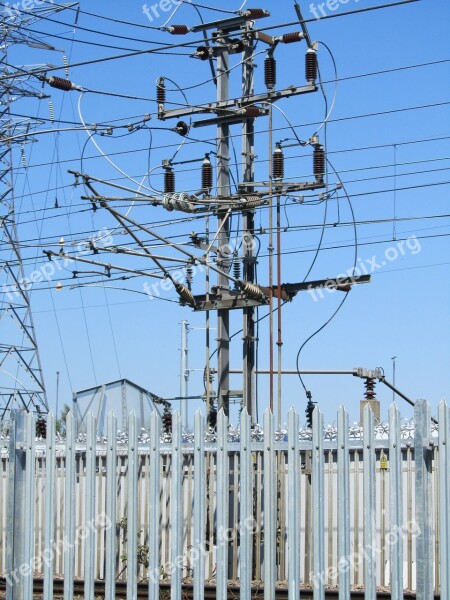 Pylon Wires Electricity Fence Metal