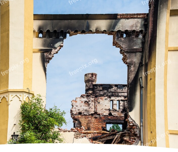 Castle Facade Burned Down Debris Russ Hole