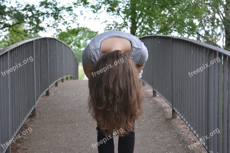 Girl Upside Down Hair Bridge Free Photos