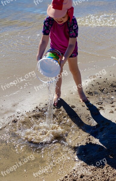 Beach Child Bucket Water Playing