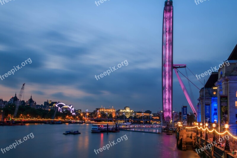 London Eye River Thames London At Dusk Blue Hour London