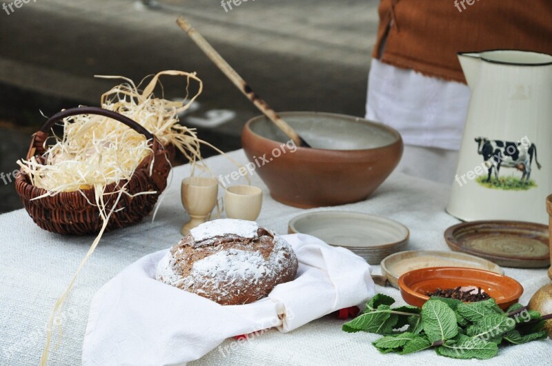 Farm Kitchen Dishes Bread Eat