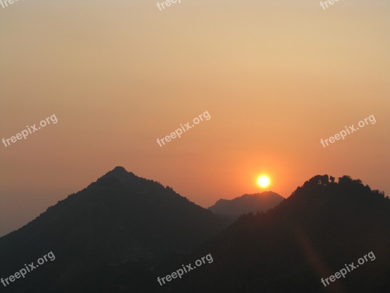 Orange Sunset Mountains Mussoorie Himachal Himalayas