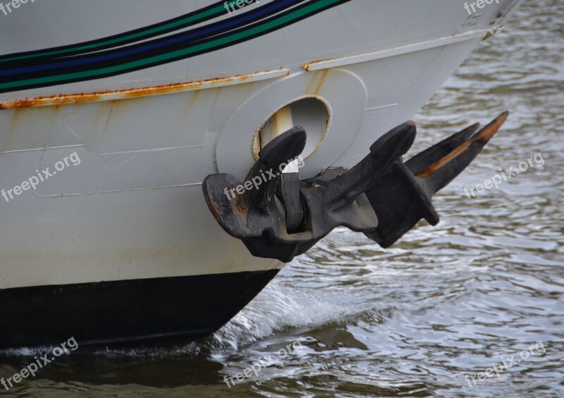 Anchor Boat Prow Sea Water