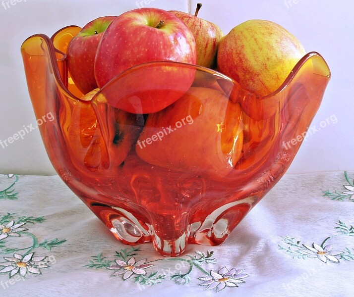 Glass Bowl Apples Red Orange