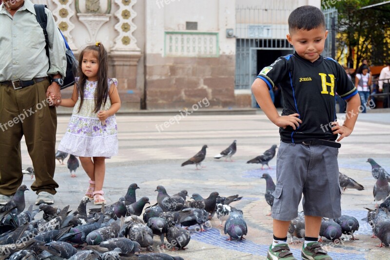 Child Girl Plaza Pigeons Church