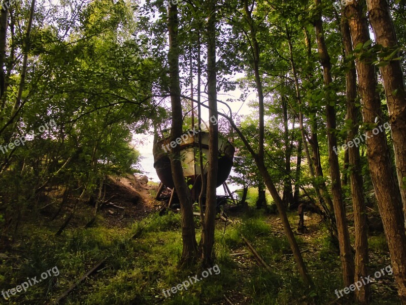 Ship Wreck Boat Forest Green Rust