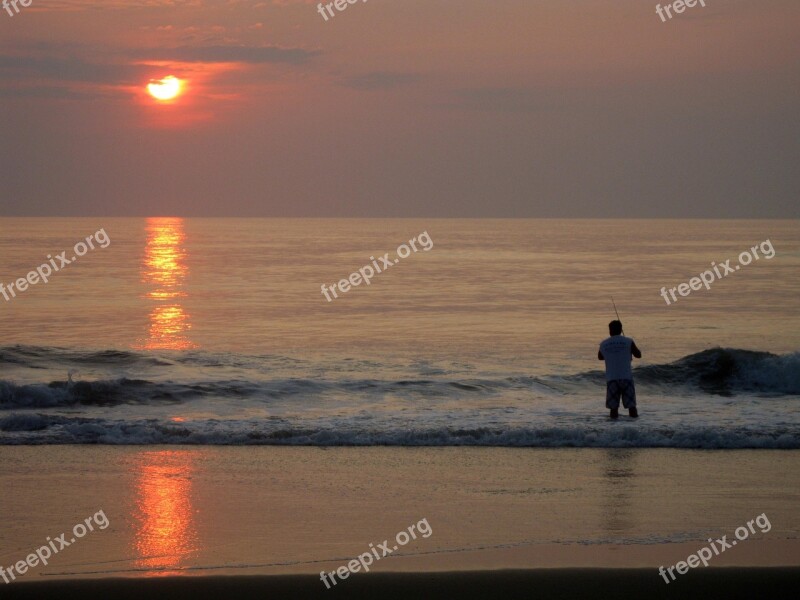 Fisherman Angler Fishing Sunset Evening