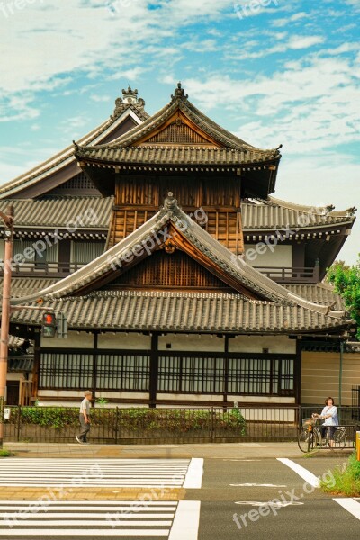 Japan Traditional Building Kyoto Walking Crosswalk