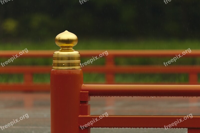 Japan Shrine Red Gold Rain