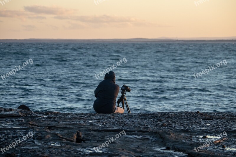 Photographer Camera Outside Sunset Equipment