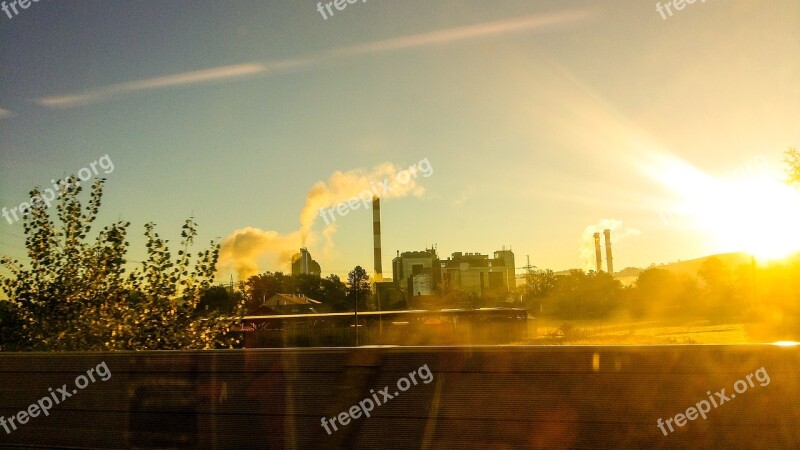 Power Plant Smoke Sunrise Morning Nature