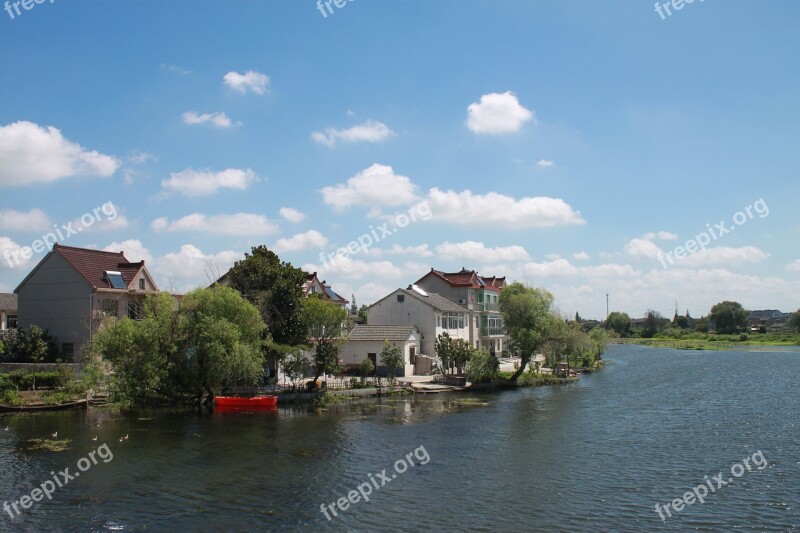 Jiangnan The Scenery Blue Sky White Cloud River