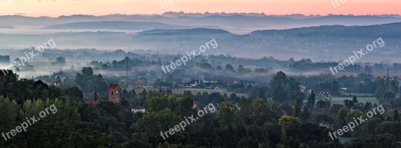 Panorama Landscape View Morning Fog