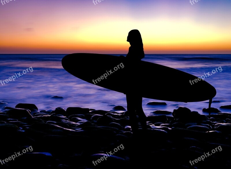 Surfer Surf Sunset Silhouette Sea