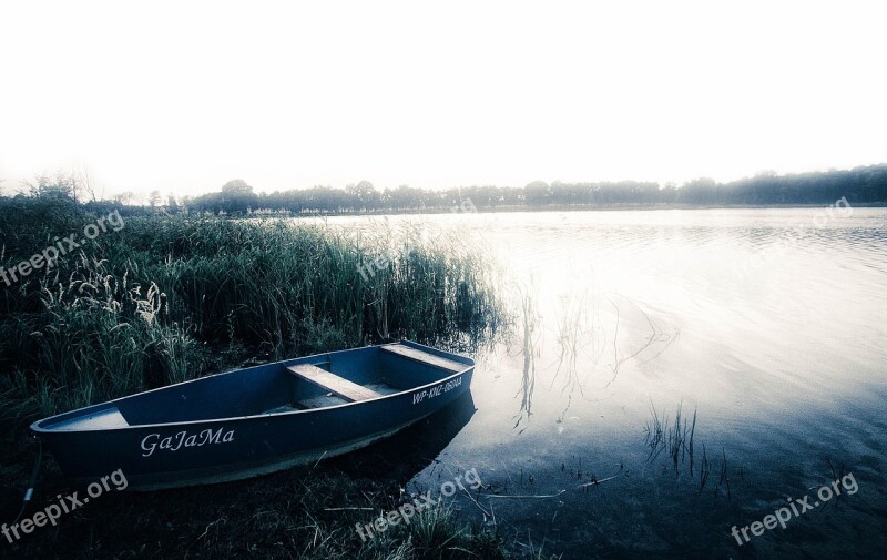 Lake Boat Landscape Nature Mood