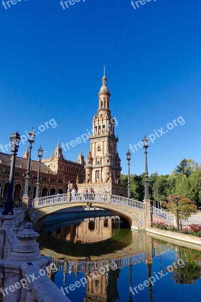 Plaza De Espania Palace Bridge Seville Historic