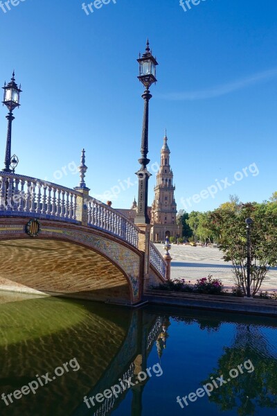 Plaza De Espania Bridge Palace Seville Historic