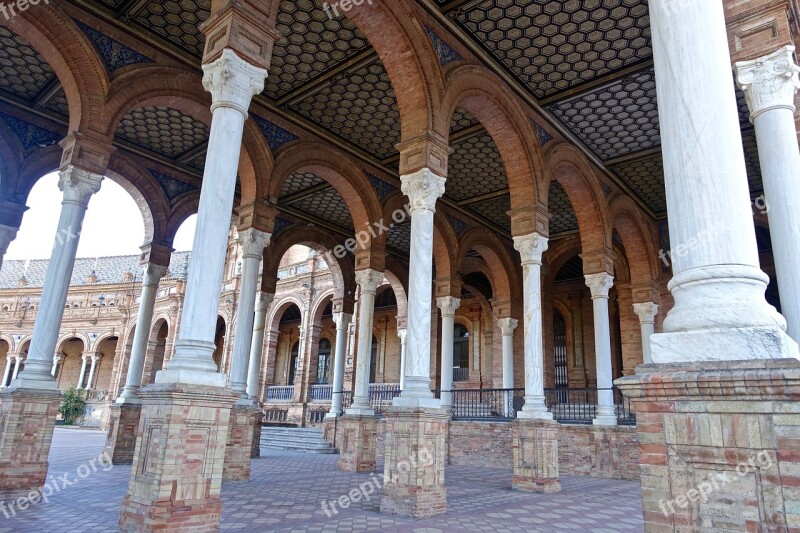 Plaza De Espania Columns Arches Palace Seville