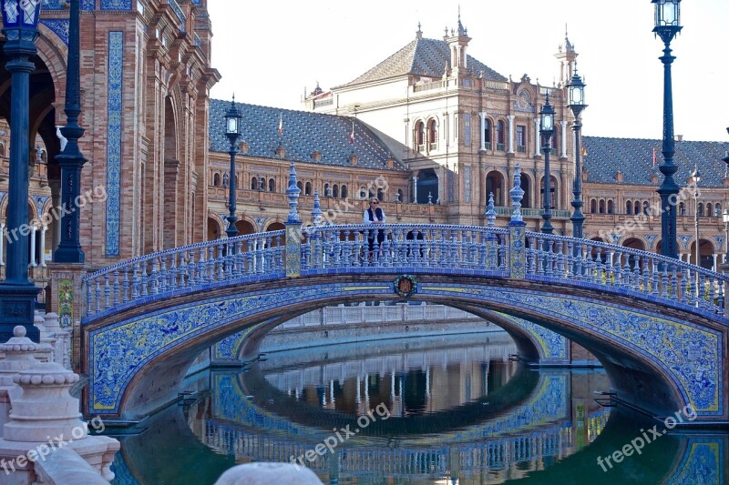 Plaza De Espania Bridge Palace Seville Historic