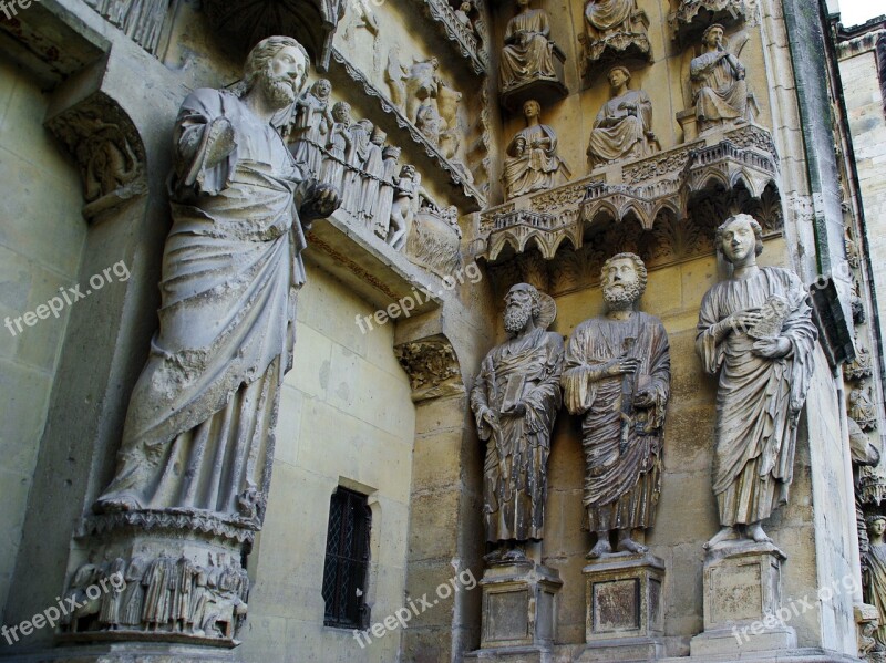 Reims Cathedral French Gothic Architecture Statues Door