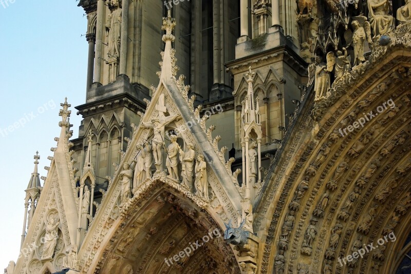 Reims Cathedral Cruxifixion Sculptures Statues