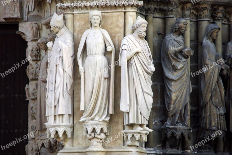 Reims Cathedral Pilaster French Gothic Architecture Portal