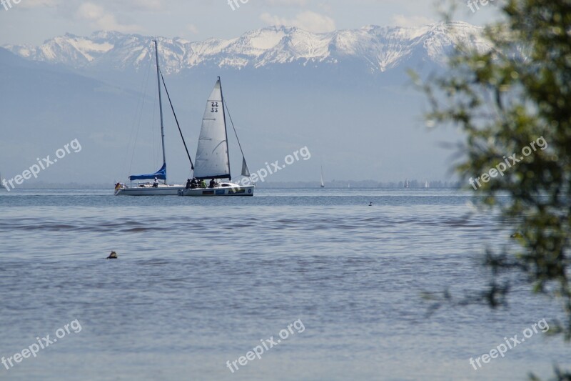 Sailing Ships Lake Constance Alpine Panorama Landscape