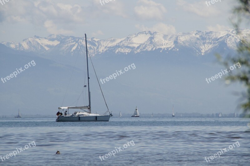 Sailing Ships Lake Constance Alpine Panorama Landscape