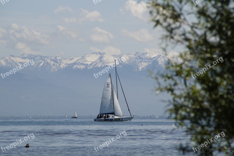 Sailing Ships Lake Constance Alpine Panorama Landscape