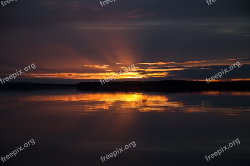 Summer Lake Evening Finland Reflections