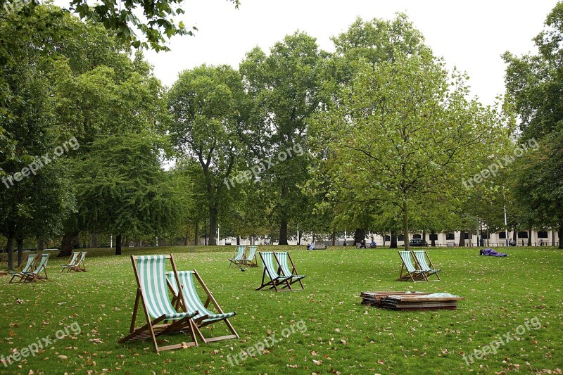 Park Deck Chairs Relaxation Trees Green