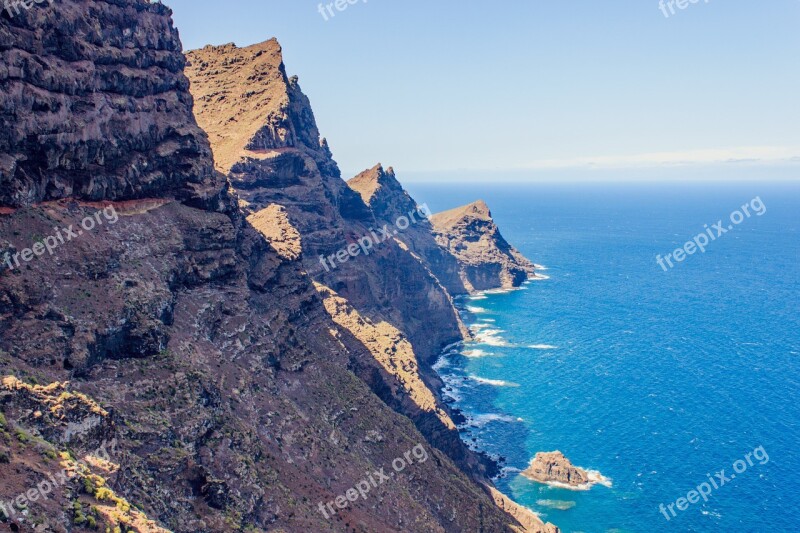 Canary Islands Nature Ocean Lookout Rocks Mountains