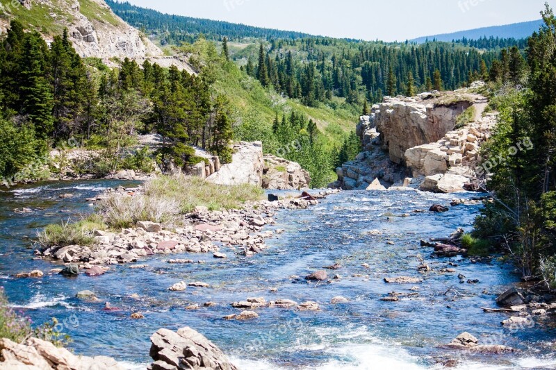 River Montana Glacier National Park Mountains Scenic