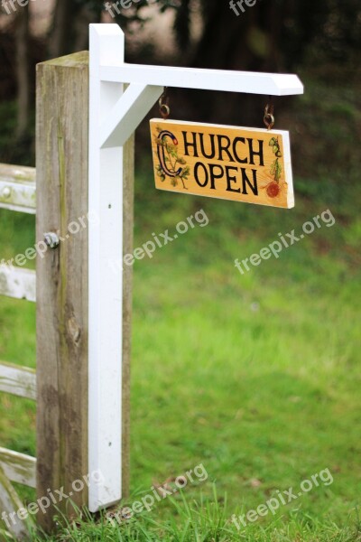 Church Open Sign Post Gate