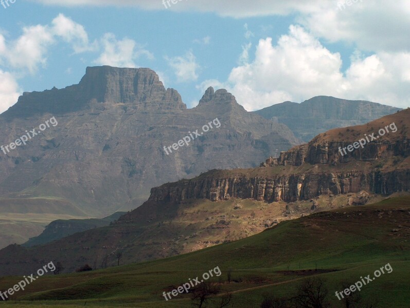 Drakensburg South Africa Mountains Clouds Landscape