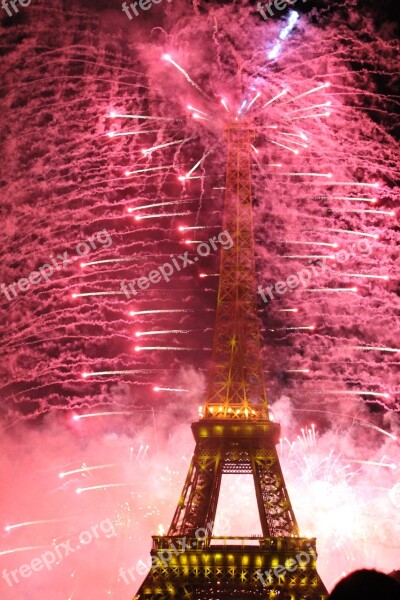 Eiffel Tower Fireworks Paris Monument Architecture