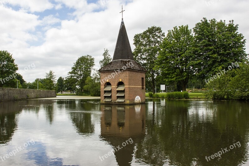 Church Tower Water Landscape Mirror Netherlands