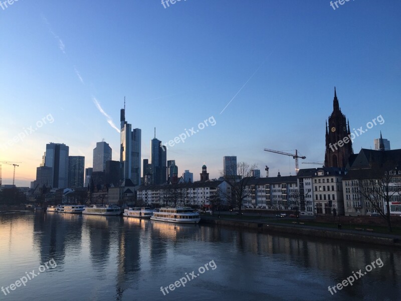 Frankfurt Main River Skyline Frankfurt Am Main Germany