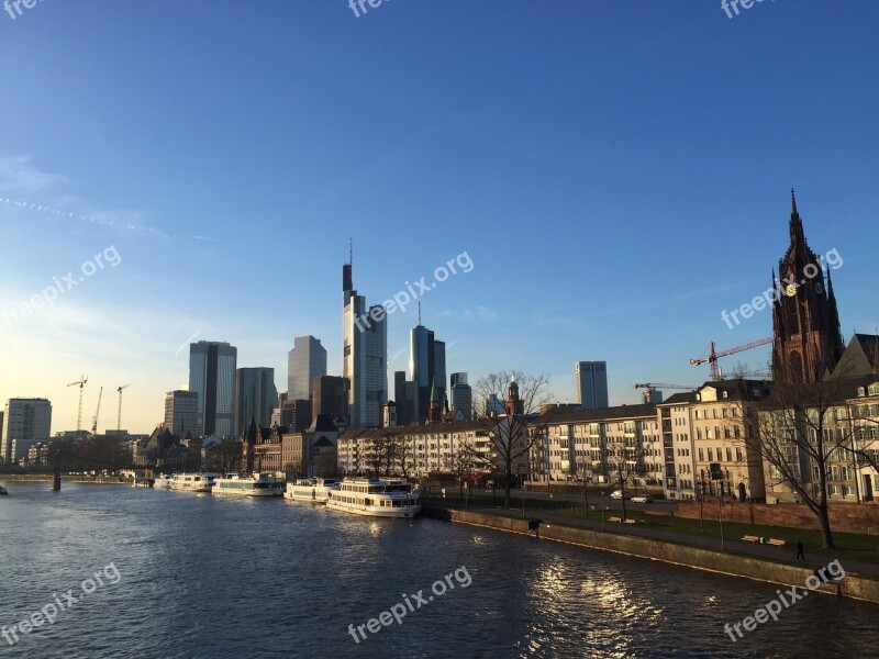 Frankfurt Main River Skyline Frankfurt Am Main Germany