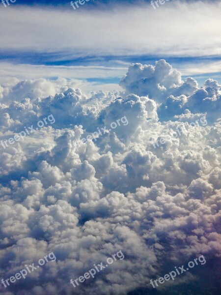 Above The Clouds White Clouds Blue Sky Plane Flight Travel