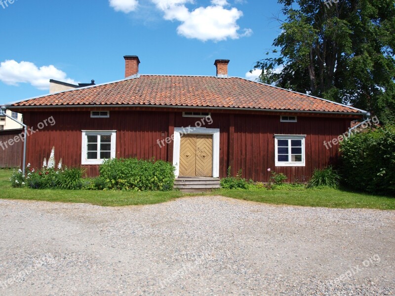 Red Cottage Summer House Sky Blue Sweden