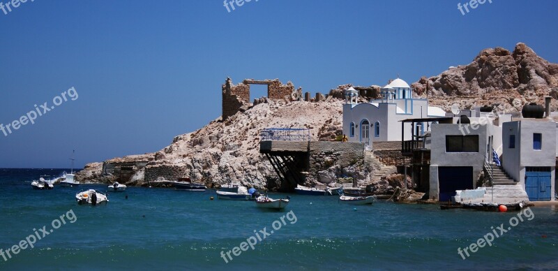 Greece Milos Boat Mediterranean Free Photos