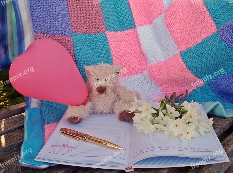 Teddy Bear Heart Pink Flowers Notebook